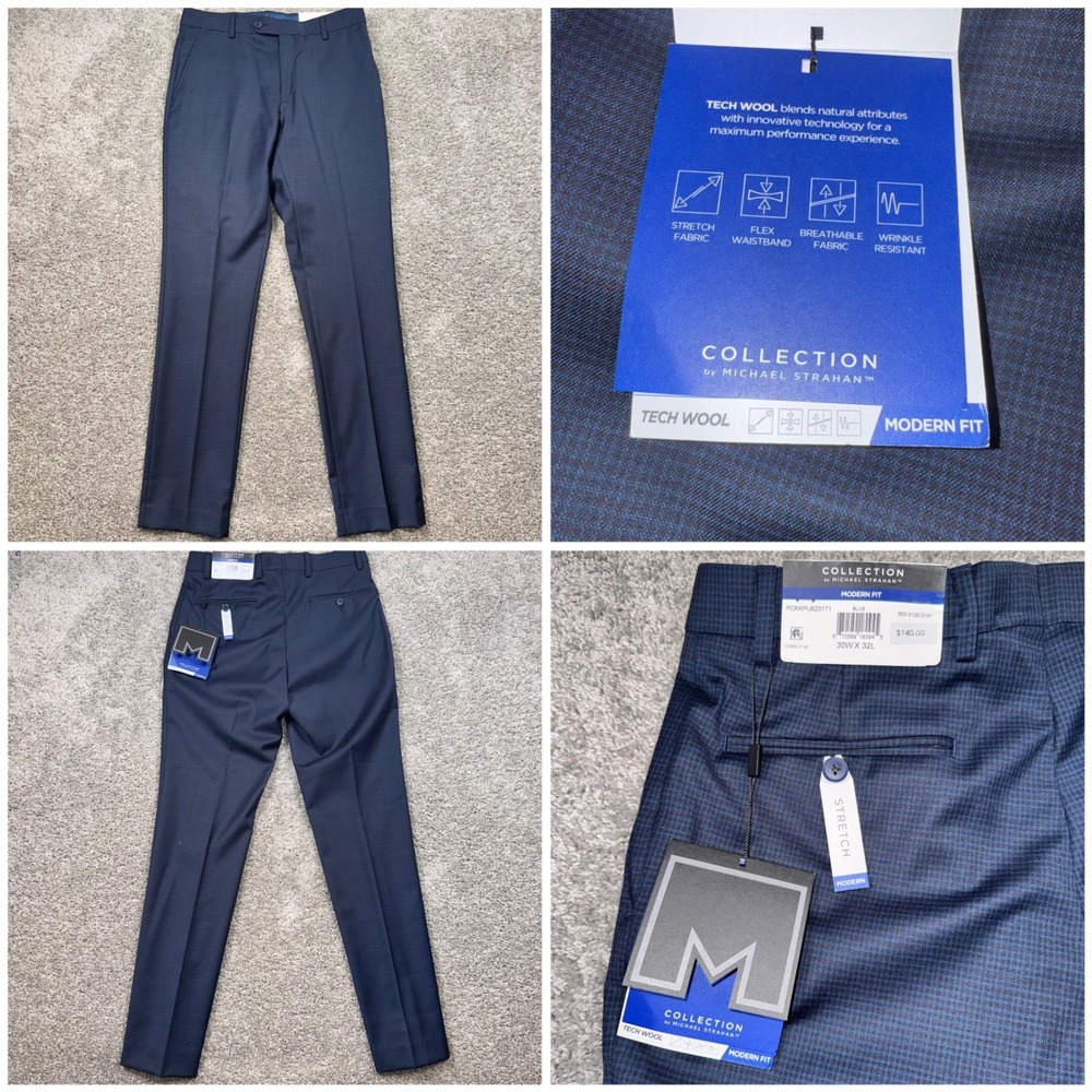Collection by Michael Strahan Tech Wool Pants Mens Stretch Blue 30x32 NEW